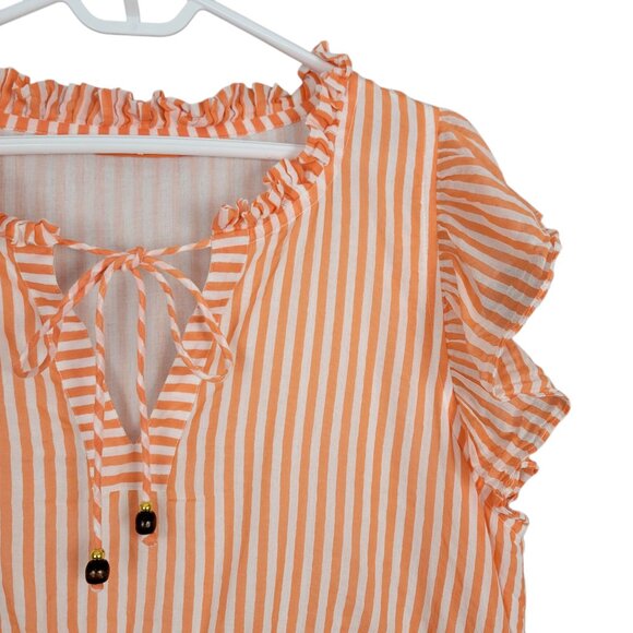 OLIPHANT Maxi Dress Size L Orange Striped Tiered Ruffle Short Sleeve A-Line - Picture 8 of 13